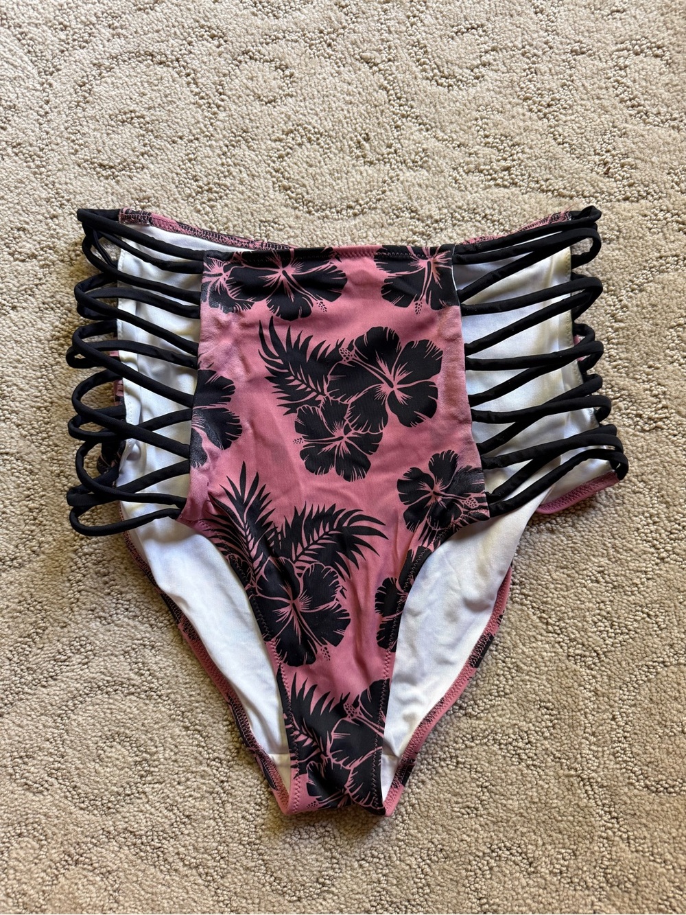 PINK Victoria’s Secret 2016 High Waist Floral Cutout Bikini Bottoms